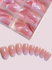 120 móng giả hình oval cỡ trung bình, màu hồng ombre tối giản, thích hợp để tự làm móng hàng ngày cho cả nam và nữ, dụng cụ làm móng nghệ thuật dán. - Nhiều màu - Xem 3
