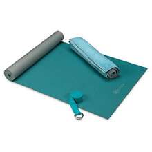 FIAN  - Kit de yoga caliente clásico El juego de iniciación incluye esterilla de yoga 68 pulgadas de largo x 24 pulgadas de ancho x 4 mm de grosor toalla de yoga de tamaño esterilla correa de yoga de 1 8 m - Colorverdeazulado - Ver 5