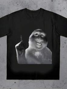 Funny Monkey Shirt, Thinking Monkey Meme Tee, 90s Vintage Bootleg Monkey Top, Gen Z Brain Rot Cringe Shirt,  Unhinged Monkey T-Shirt - 黑色4 - 查看 7