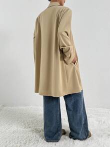 女士中长款纯色风衣，长袖外套 - 时尚米色风衣 | 翻领+单排扣，轻松展现优雅气质 - 卡其色 - 查看 6