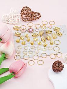 45 pièces Accessoires pour cheveux avec pendentifs en forme de cœur pour tresses, pinces à cheveux avec pendentifs en forme de cœur rose, papillon et couronne, décorations pour cheveux, accessoires pour la Saint-Valentin, décorations pour tresses, boucles d'oreilles, accessoires de la Saint-Valentin - Doré - Voir 3