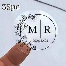 17/35/70pcs Custom Clear Plastic Stickers With Black Print ,Personalized Wedding Transparent Stickers,Stickers For Wedding,Personalized Label Transparent Sticker,Valentine's Day Gift, Couple Gift - Multicolor - View 43
