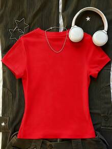 Cool Personalized Vibe Red Base Dark Cute Pet Theme Decor T-Shirt Realistic Black Cat Print Metal Accessory Elements Skin-Friendly Fabric Personalized Daily Outing Item - Đỏ - Xem 2