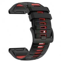 1条22mm/26mm QuickFit双色软硅胶替换表带，兼容Garmin Fenix 8 Pro 47mm/51mm、Fenix E 7X/7/6X/6/5/5X Plus、Quatix 8、Tactix 7/8、Forerunner 970/965/955/945、Instinct 3/2X/Enduro 3/Epix Gen 2/D2/Bravo，可调节，适合户外运动 - 黑 紅 - 查看 2