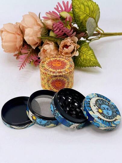 1.57/2 Inch Metal Sunflower Herb Grinder, Bohemian Moon 4 Layer Manual Grinder, Powder Making Tool, Valentine's Day Gift For Men, Heart-Shaped Valentine's Gift For Women