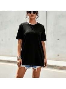 Women's Oversized T-Shirt Train Like A Girl Gym Long T-Shirt Stylish Urban Streetwear 100% Cotton - 黑色 - 查看 2