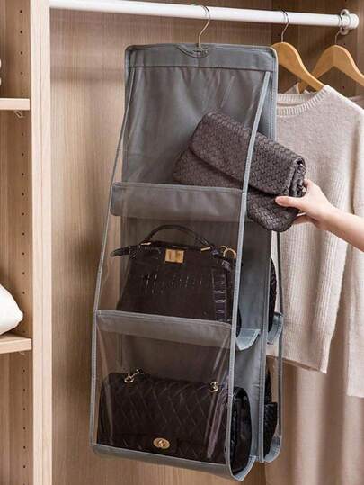 1个六格节省空间收纳袋，多层悬挂式手提包和钱包整理袋，适用于衣柜、衣橱、背包、学习用品、返校装饰、家居装饰、大学生收纳