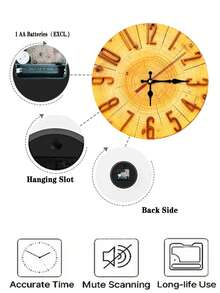 1pc Modern Minimalist Wooden Tree Stump Growth Ring Wall Clock - Silent Swiss Quartz Movement, 10/12 Inch Round Analog Clock With Hands And Gold Numerals, Faux Wood Plastic Frame, Suitable For Bedroom, Living Room, Office, Kitchen - Multicolor - View 5