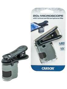 Carson MicroMini Microscopio de Bolsillo 20x con luz LED, más una Linterna LED/UV incorporada, y Clip Adaptador Universal de teléfonos Inteligentes (MM-380),37491543 - Blanco - Ver 6