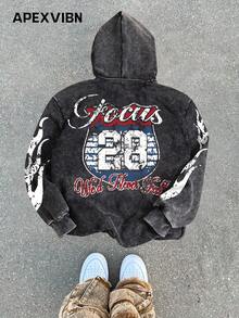 男士休闲连帽衫，赛车创意印花，高品质棉质抓绒卫衣，适合秋冬季穿着。 - 黑色 - 查看 2
