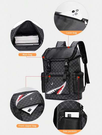 Herren Mode Hai Mund Klappe Rucksack, Große Kapazität Lässig Reise Tasche, Leicht und tragbar, geeignet für Reisen, Camping, Wandern, Schule, Studenten, Geschenk Schultasche