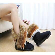 King Ma Women's Faux Fur Tassel Winter Snow Boot Suede Flat Ankle Boots - 黑色 - 查看 2