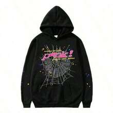 NEW Hip Hop Spider Y2k Pullover Hoodie Suitable For Autumn And Winter, Casual Pullover Sweatshirt, Loose Fit,Unisex, Perfect For Sports And Daily Wear - 黑色 - 查看 1