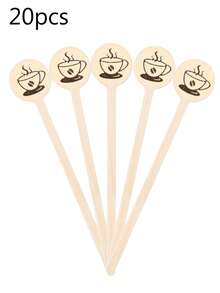 20pcs Coffee Wooden Stir Sticks With Coffee Pattern, Coffee Brewing Tools, Dessert Baking Small Spoons - Multicolor - View 8