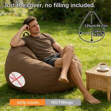 大号 125*119cm/49.21*46.85in 户外露营野餐沙滩休闲豆袋椅套（不含填充物），带侧袋和提手，底部拉链开口 80cm - 彩色 - 查看 7