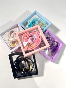 优雅悬浮盒串珠套装：花朵水钻戒指计数器+念珠手链、塔斯比赫计数器手链、计步器，适合节日聚会作为礼物 - 彩色 - 查看 8