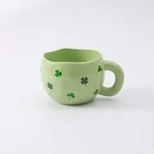 1 pieza Taza de café de cerámica de 285ml/9.5oz con diseño de patrón asimétrico pellizcado en blanco, turquesa y verde. Apta para café, leche, jugo y otras bebidas, regalo perfecto para , San Patricio o cumpleaños - Multicolor - Ver 13