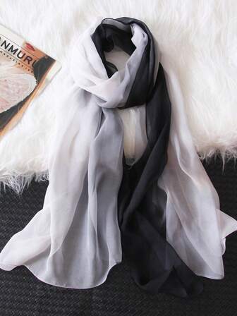 1 st svartvit ombrefärgad lätt halsduk/sjal, andningsbar för kvinnor, lämplig för vardagsbruk, utflykter, fotografering, föreställningar, modern och mångsidig accessoar
