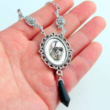 1 Piece Classic Gothic Dark Energy Black Crystal Choker, Skull Rose Edgy Statement Necklace, Niche Stylish Neck Accessory Perfect For Daily Gothic Looks And Birthday Gifts For Edgy Ladies - Màu Bạc Cổ - Xem 3