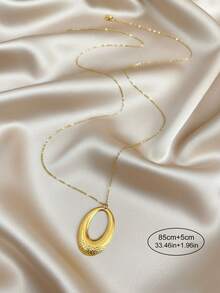 1 件 18K 镀金不锈钢椭圆形纹理吊坠长项链，适合女士，时尚简约百搭，适合日常佩戴、街头风格、派对、节日礼物