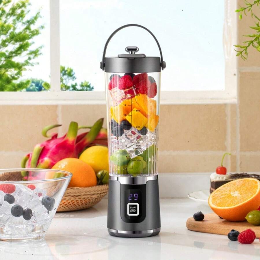 200W Professional Smoothie Blender - Ideal Kitchen Countertop Appliance For Desserts, Portable Rechargeable Fruit Juice Mixer (Model N58D) For Shakes And Juice, Plus A 600ML, 7.4V, 2400mAh, 18000RPM, 100W Household Crushed Ice Juicer Cup With USB Charging, Portable For Outdoor Travel - 黑色PRO MAX - 查看 1