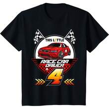 4 Year Old Race Car Birthday Tee 4th Racing Party T-Shirt - Black - View 1