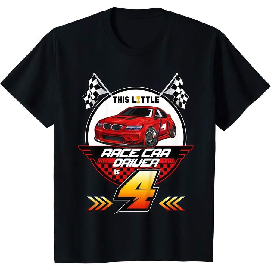 4 Year Old Race Car Birthday Tee 4th Racing Party T-Shirt - Black - View 1