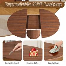 Extendable Oval Dining Table For 4-6 People With 2-Tier Storage, Space Saving Expandable Kitchen Table In Walnut Finish, Pedestal Base Design - Quả óc chó - Xem 5