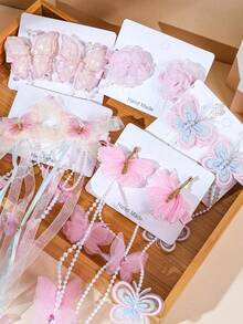 2 件装女孩蝴蝶/花朵发夹，可爱返校蝴蝶仿珍珠链流苏发夹发卡发饰，适合节日派对和日常佩戴