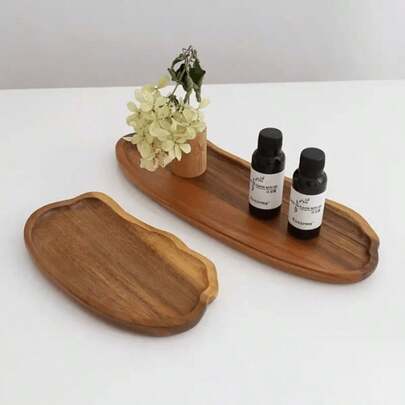 1pc Wooden Bathroom Accessory, Wooden Bathroom Decorative Tray, Holds Various Toiletries, Bathroom Storage Tray, Bathroom Home Decor, Holds Personal Care Items