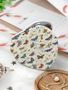 1 buc Oglindă compactă pliabilă, imprimată față-verso, cu inimă, imprimată, ușor de transportat, oglindă de machiaj pliabilă - mică, față-verso cu funcție de mărire, potrivită pentru portofele și călătorii, Ziua Îndrăgostiților, cadou perfect pentru femei, fete și mame