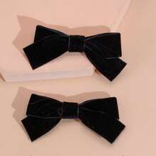2个装女士丝绒蝴蝶结发夹，优雅可爱，日常佩戴、派对装扮、婚礼派对配饰，情人节礼物，蝴蝶结发夹，发卡，冬季女士配饰 - 黑色 - 查看 2