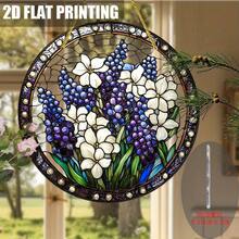 2D Flat 1 Piece - Lilac And White Floral Acrylic Window Hanging Decoration - Elegant Round Home Decor, Suitable For Birthdays, Weddings, Housewarming - Lightweight And Easy To Hang, No Power Required, Imitation Stained Glass Effect, Handmade Style, Wall Decoration, Wedding Ornament - 彩色 - 查看 6