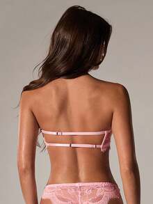 SHEIN BAE 2件套女士蕾丝时尚紧身胸衣性感文胸和内裤内衣套装 - 粉色 - 查看 2