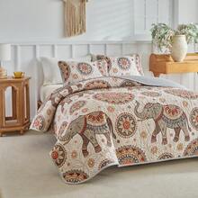 3pcs King Size Duvet Cover Set With Pillowcase, Lightweight & Soft Elephant Digital Print Quilted Bedspread, Thin Comforter For All Seasons, Spring/Summer - Multicolor - View 2