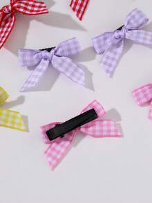 16pcs Colorful Plaid Ribbon Bow Hair Clips, Fashion Cute Barrettes For Girls, Lace Hair Accessories, Suitable For Daily, Summer, Vacation, Party, Claw Clips, Hair Slide