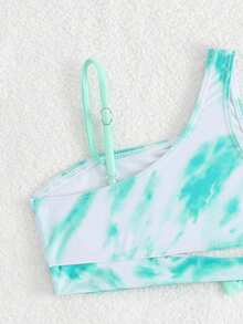 Young Girl Watercolor Tie Dye Swimsuit Set - Multicolor - View 5