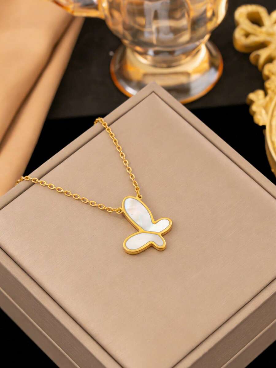 1件极简蝴蝶吊坠项链，优雅别致，适合日常佩戴和通勤（OPP袋包装） - 金黃色 - 查看 1
