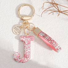 1pc White Soft Ceramic Letter Rhinestone Keychain, Cute Personalized Bag Charm, Car Key Chain, Heart Decor, Gift For Mom, Friend, Valentine's Day Bag Lanyards With Id Holder Car Accessories Bag Charms Christmas Car Accessories Teacher Sister Gift Ideas - Multicolor - View 6