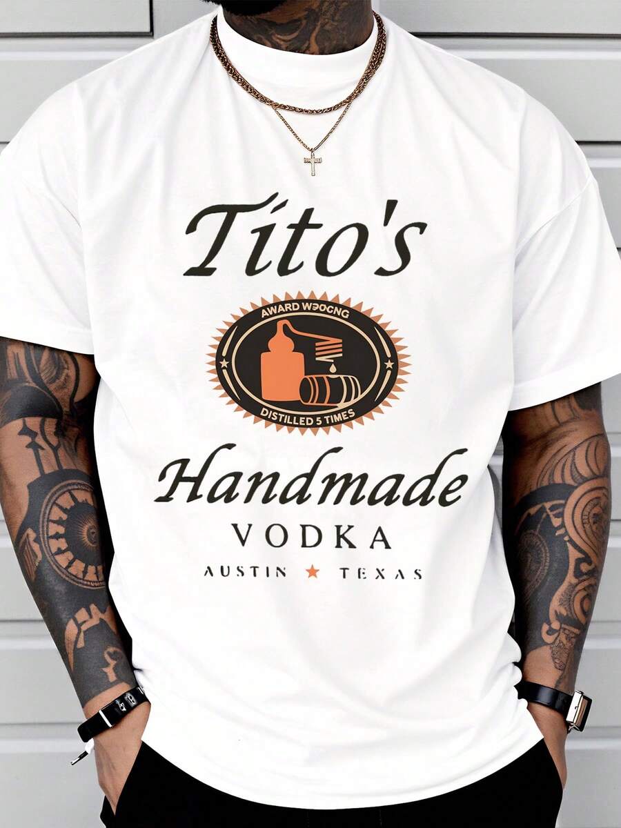 Titos Handmade Vodka Austin Texas Logo T Shirt Men Women Unisex Casual Graphic Tee Shirt Distilled Five Times Award Winning Design - 白色 - 查看 1