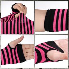 Nydotd Fingerless Long Sleeve Mittens Gloves Y2K Kawaii Japanese Harajuku Gothic Punk Knitted Striped Arm Warmer For Women,BlackFuchsia - 黑紫紅色 - 查看 4