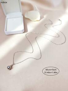 1pc Silver Stainless Steel Gourd Pendant Long Necklace, Fashionable Elegant Minimalist Design Suitable For Daily Wear, Layering, Street Style - Silver - View 3