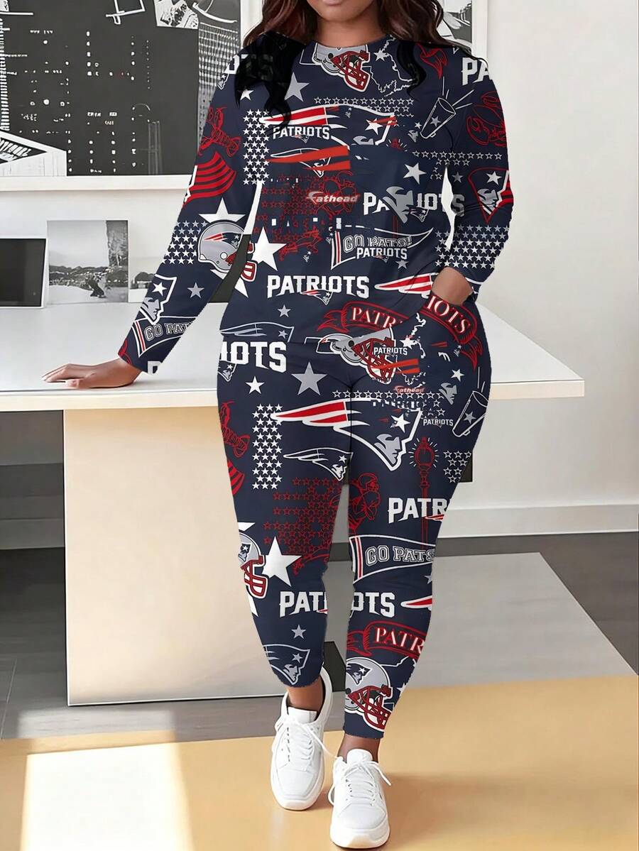 New England Patr-Iots Plus Size Women's Long-Sleeved Leggings Set, Suitable For Football League, Plus Size Women's T-Shirt And Leggings Gymwear, Birthday_Valentine's Day Gift. 9_9_bg13_t1 (2) - 彩色 - 查看 1