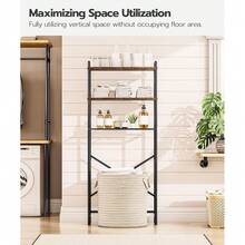 Over Toilet Storage Organizer 3-Tier Freestanding Bathroom Shelf Adjustable Feet Space Saving Unit Easy Assembly - Nâu mộc mạc + Đen - Xem 7