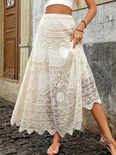 Vacation Casual Style Semi-Sheer Crochet Skirt