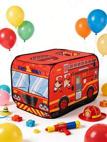 1pc Fire Truck Tent, Children's Play House, Super Cool Party Gear, Collapsible Portable Fire Truck Pop-Up Tent With Dust Bag, Indoor/Outdoor Use, Breathable Double-Layer Skylight Design, Children's Play World, Thanksgiving, Christmas, Halloween Gift, Birthday Gift For Boys And Girls - Multicolor - View 2