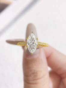 1pc 2 Carat Romantic Brilliant 6-Prong Moissanite & Cubic Zirconia Solitaire Engagement Ring, S925 Sterling Silver Luxury Engagement/Promise/Anniversary Ring, Women's Jewelry Gift, Christmas Gift - 六爪馬眼碎鑽莫桑戒指-2ct - 查看 2