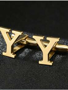 1 Pair A-Z 26 English Letter Stainless Steel Cufflinks, Men's Fashion French Cufflinks, Suitable For Wedding, Birthday, Business, Daily Wear, Gold, Silver, Cross-Border Supply Gold 26 Smooth Metal Stainless Steel Cufflinks Wholesale For Men's Dress Shirts - Yellow Gold - View 24