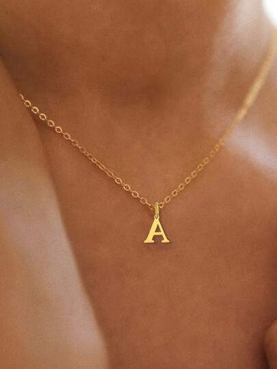 1 pieza Collar con colgante de 26 letras, estilo minimalista clásico, accesorio de moda esencial para mujer
