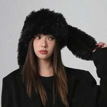 Women's Rabbit Ear Hat – Soft Plush Winter Hat, Cute Cartoon Design, Cozy And Warm, Perfect For Cold Weather Daily Wear - trắng - Xem 6